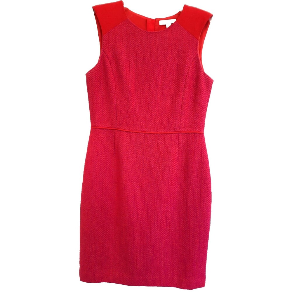 Banana Republic Textured Wool Blend Red Pink Sheath Dress Back Zipper Size 10